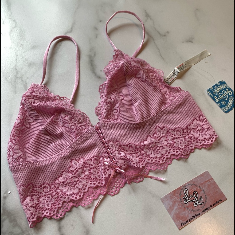 FREE PEOPLE CAROLINE RIBBED LACE UP BRA LILAC NWT